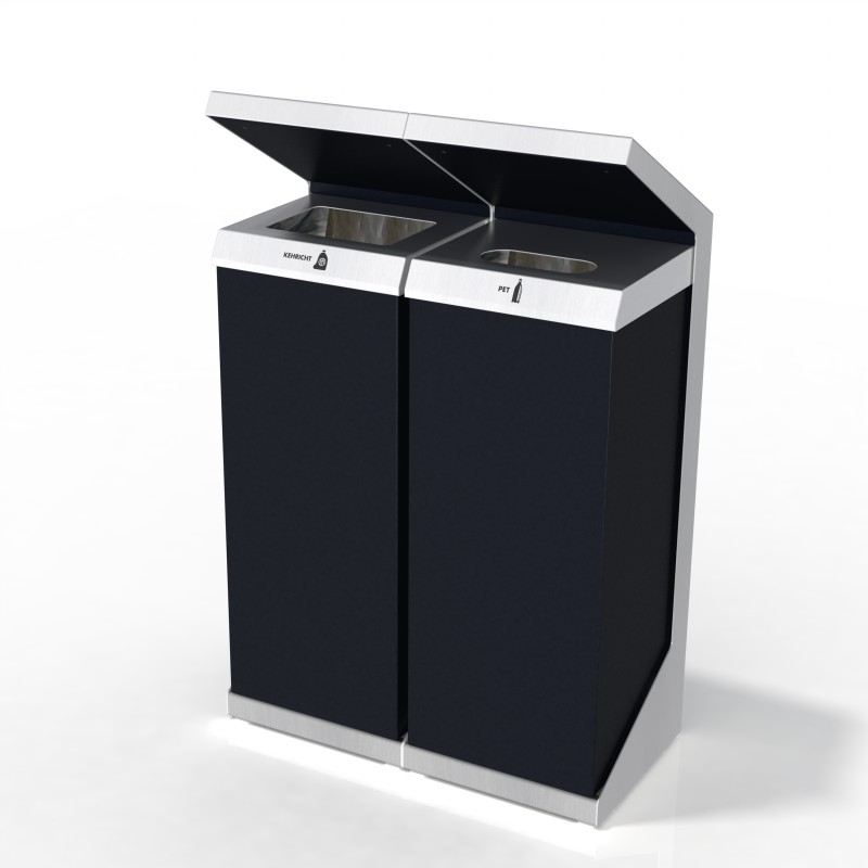 Recycling Station Q-2, Recycling Station, Wertstofftrenner, Wertstoffbehälter, PET Recycling, 110 Liter, Public Waste Bins, Poubelle Recyclage, Abfallbehälter Edelstahl