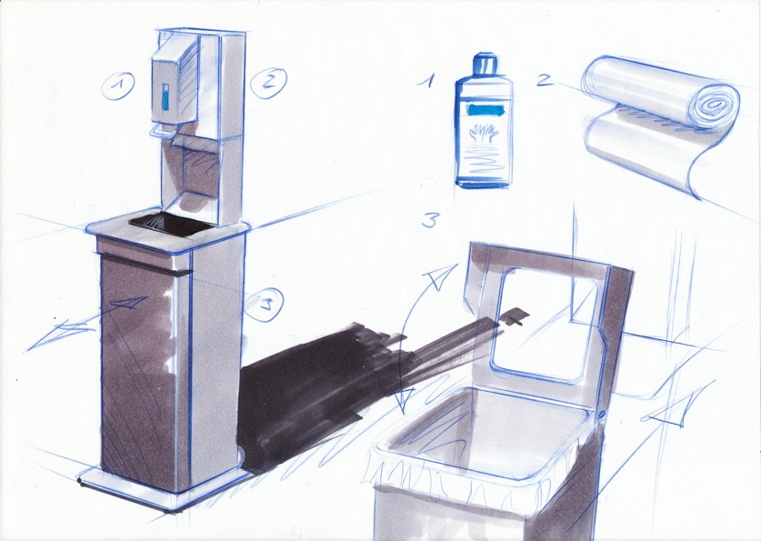 Design Hygienestation H-Serie, Hygienekonzept Detailhandel, Einzelhandel, Falzpapierspender, Desinfektionsspender, Schutzkonzept COVID-19